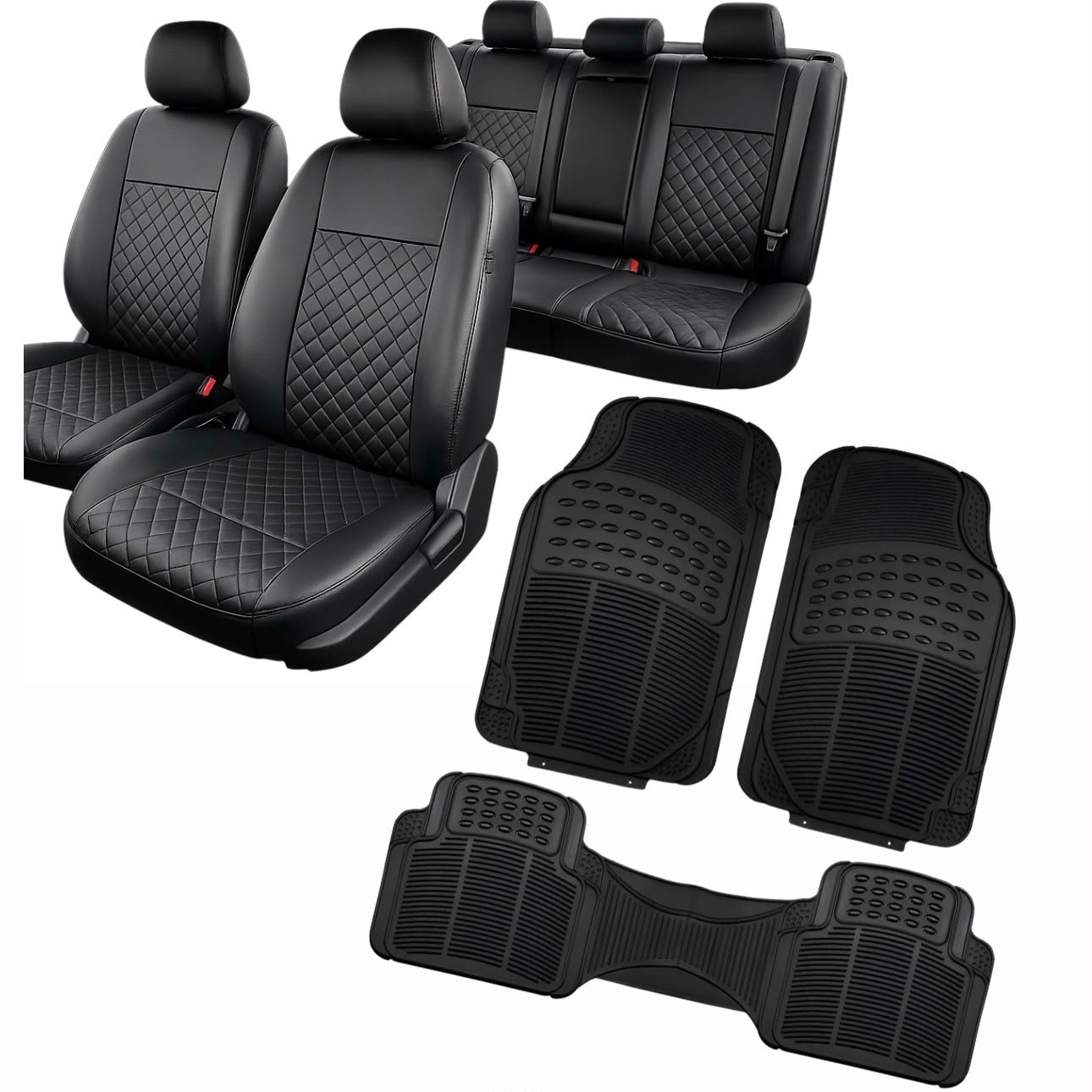 Juego Cubre Asiento Eco Cuero + Set Alfombras 100% Goma