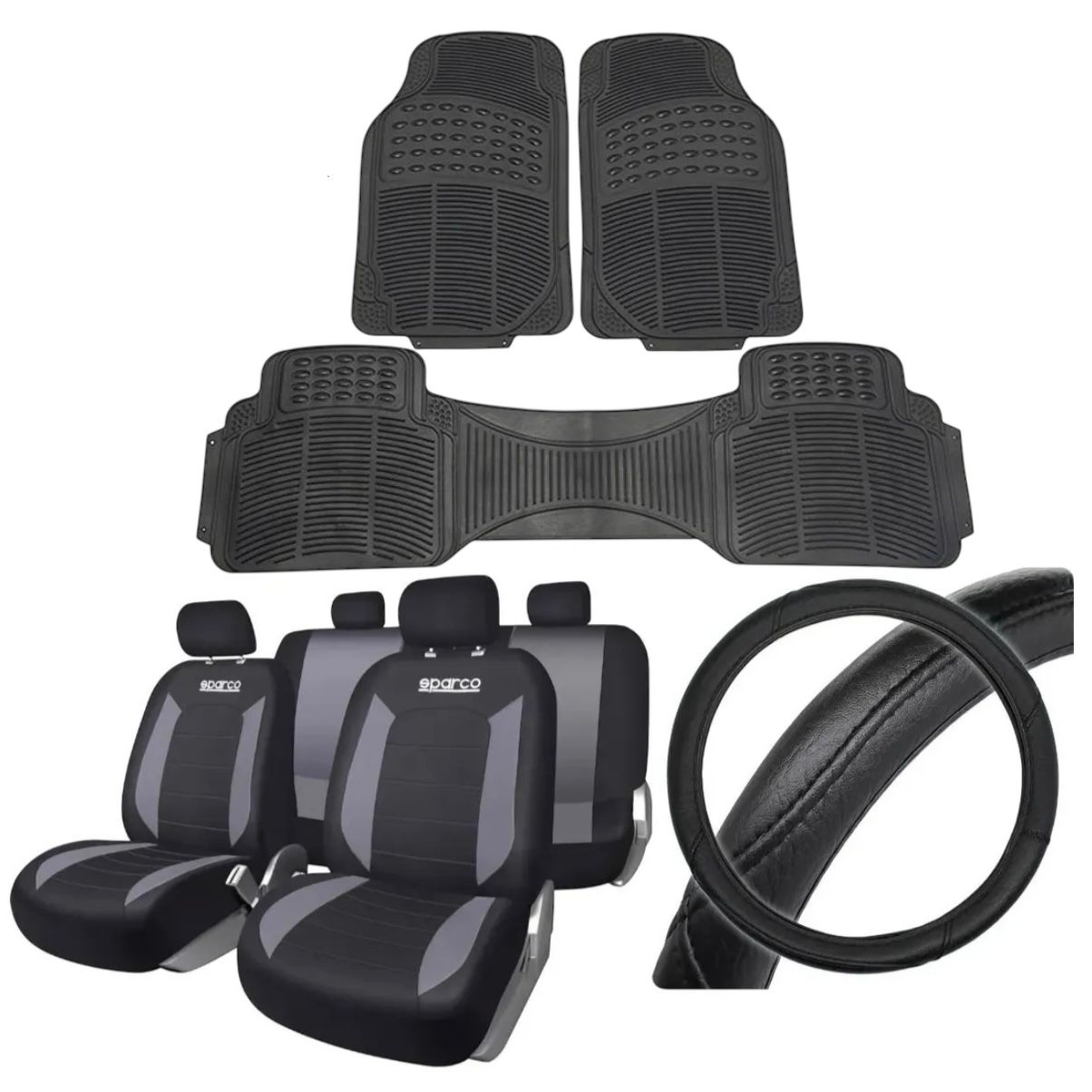 Fundas Sparco + Alfombras 3 piezas + Cubre volante ecocuero