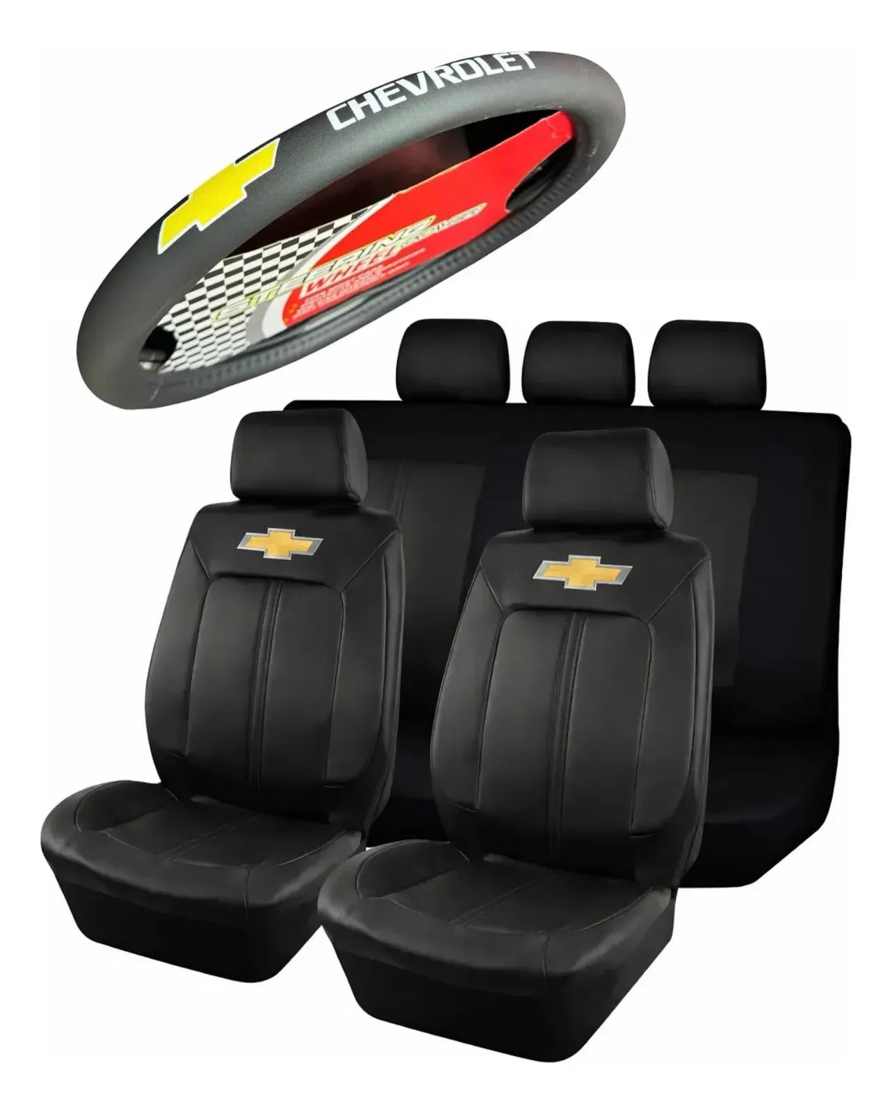 Set Funda Cubre Asiento Eco Cuero + Cubre Volante Chevrolet