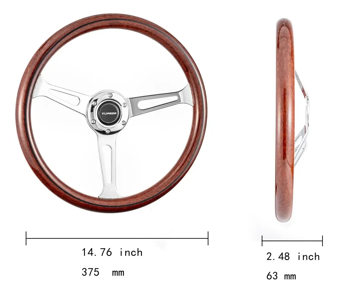 Volante Deportivo Diseño Símil Madera Clasico 375mm