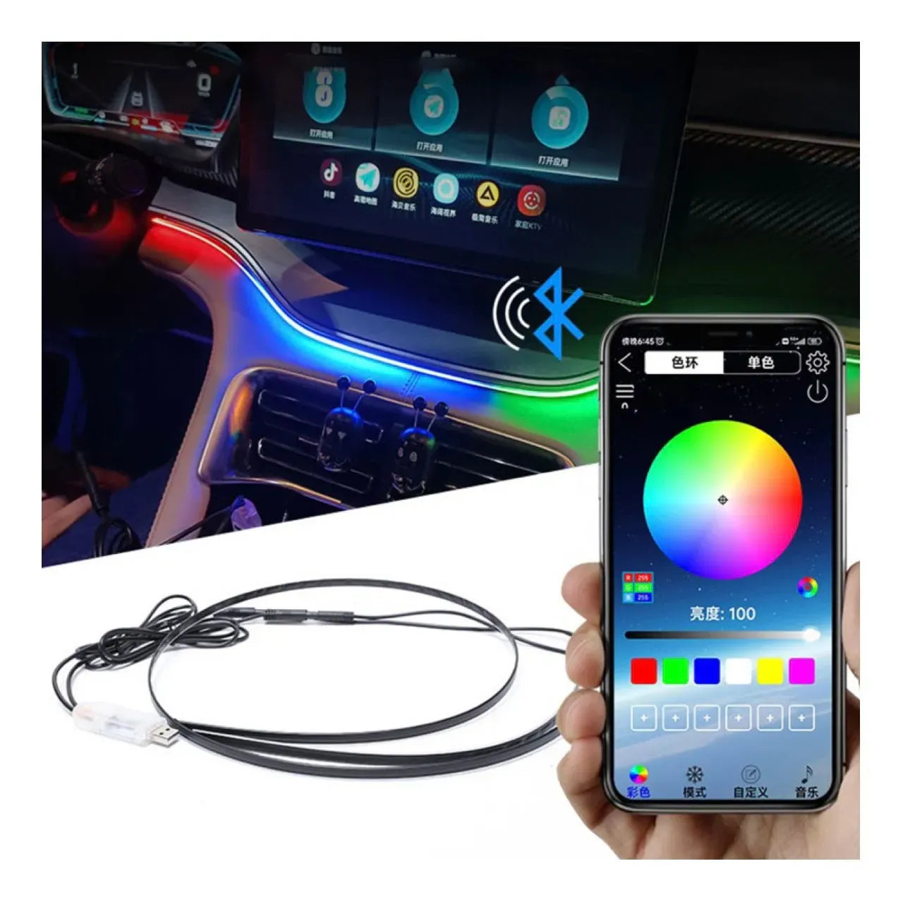 Luces Led Rgb 12v Interior Auto C/control Y Aplicación
