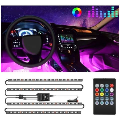 Kit Luces Led Auto Interior Rgb Colores Con Control