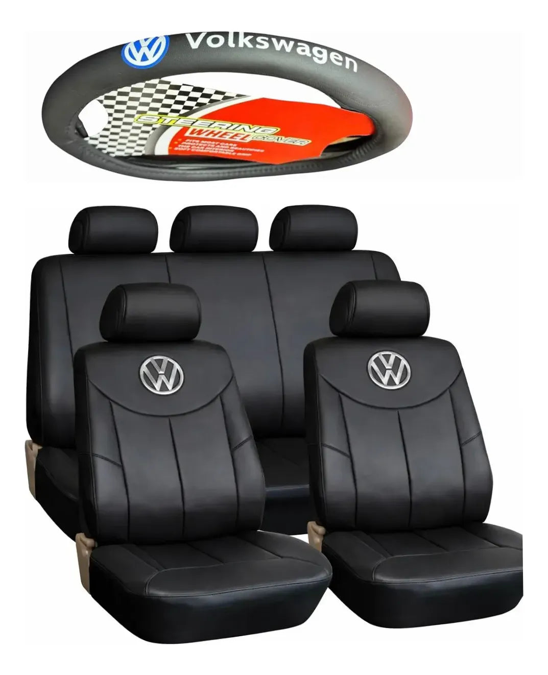 Funda Cubre Asiento Eco Cuero + Cubre Volante Volkswagen