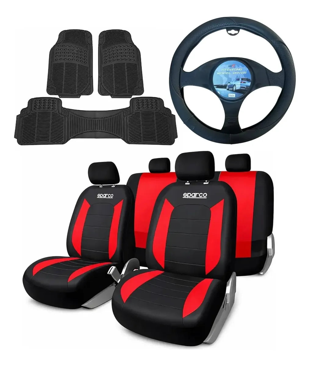 Fundas Sparco + Alfombras 3 piezas + Cubre volante ecocuero