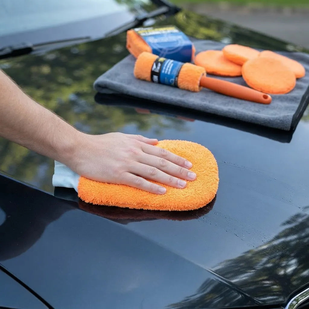 Kit Lavado Secado Auto Paños Mic Esponja Cepillo Guante 9pcs