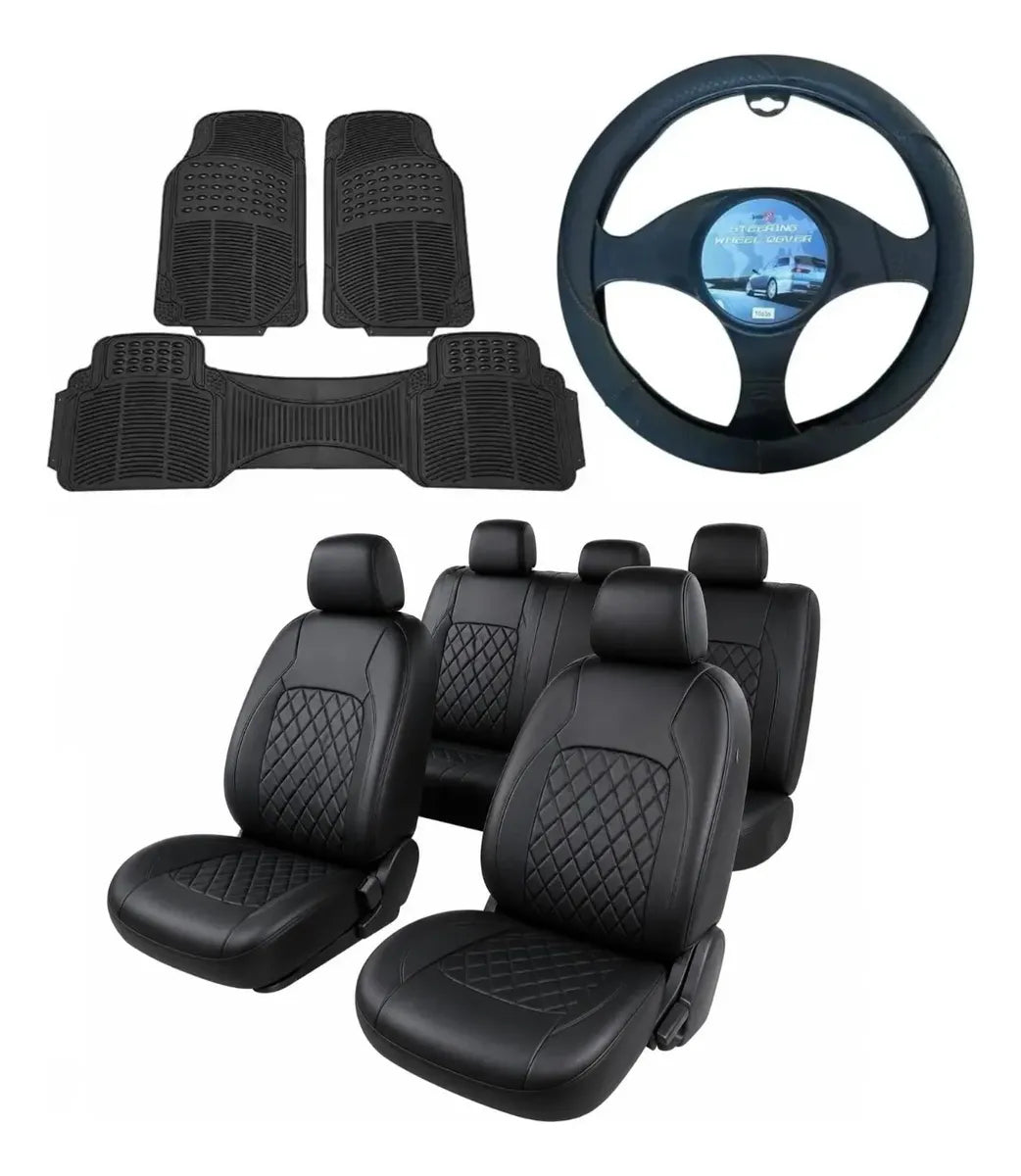 Juego Cubreasiento Eco cuero + Alfombras + Cubre Volante 3en1