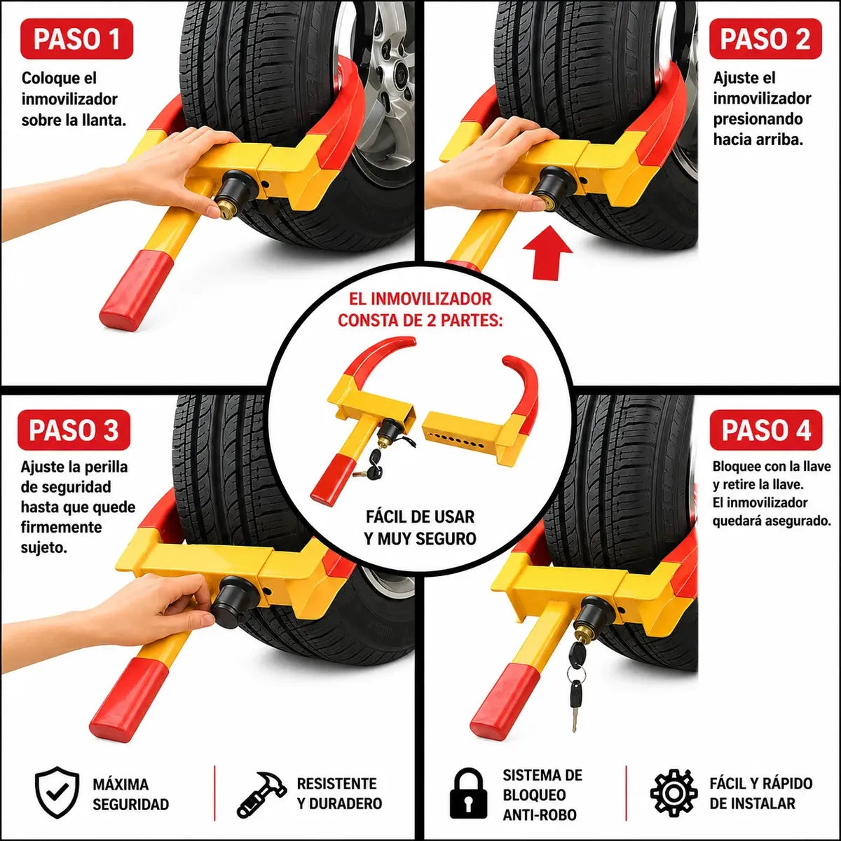 Traba Cepo Rueda Auto Con Llave Universal