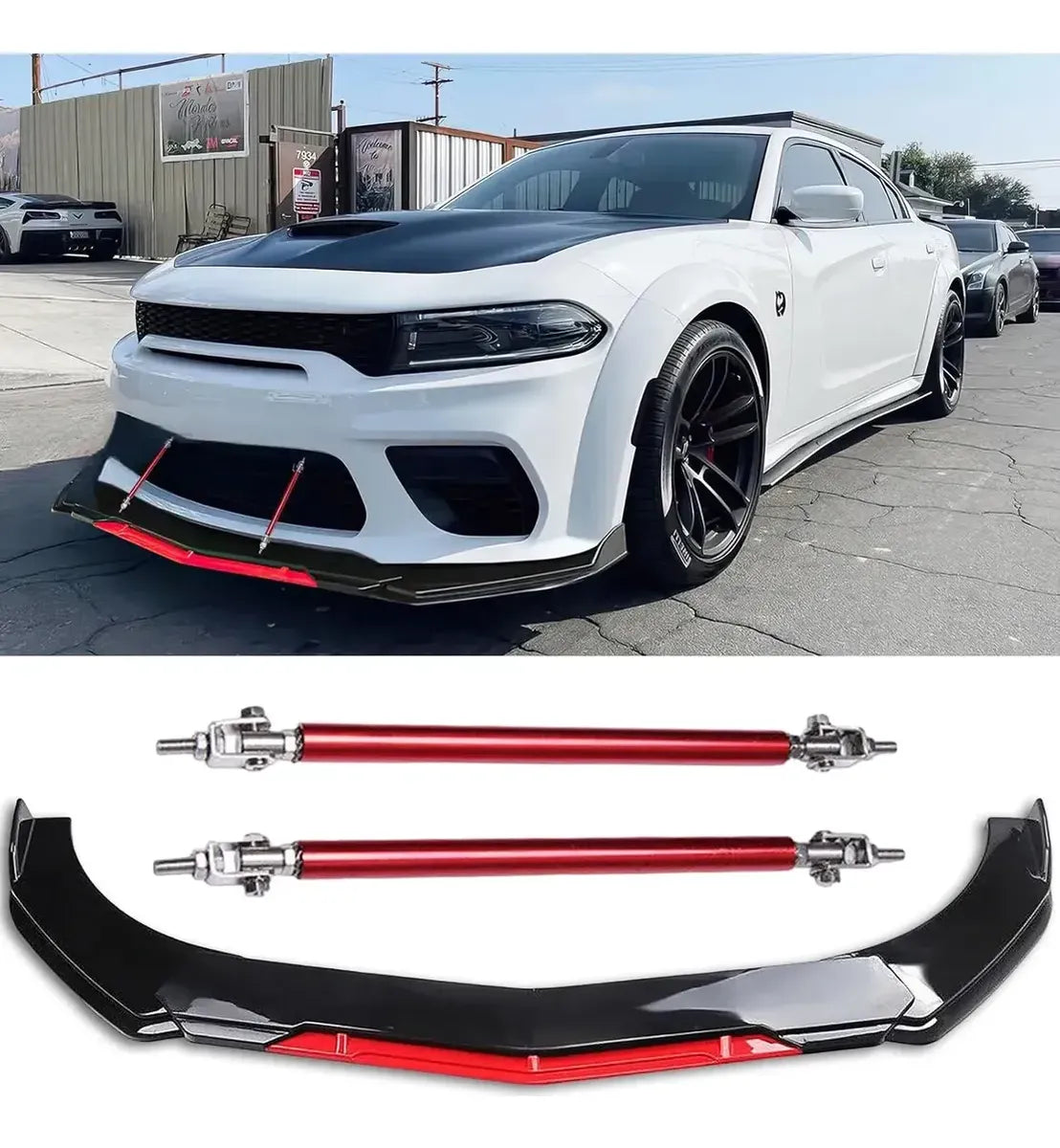 Spoiler Lip Bumper Delantero Universal Con Varillas Soporte