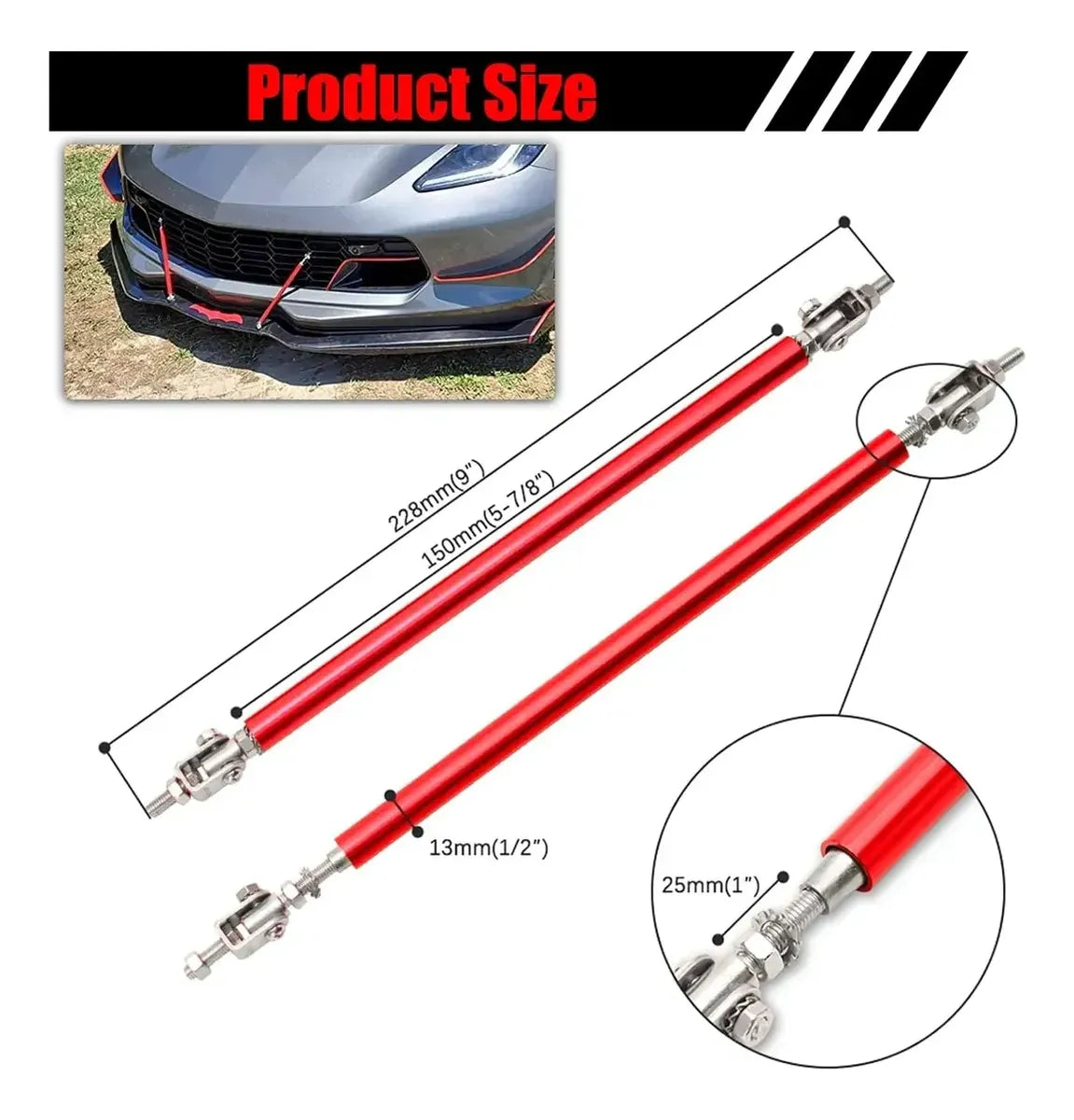 Spoiler Lip Bumper Delantero Universal Con Varillas Soporte