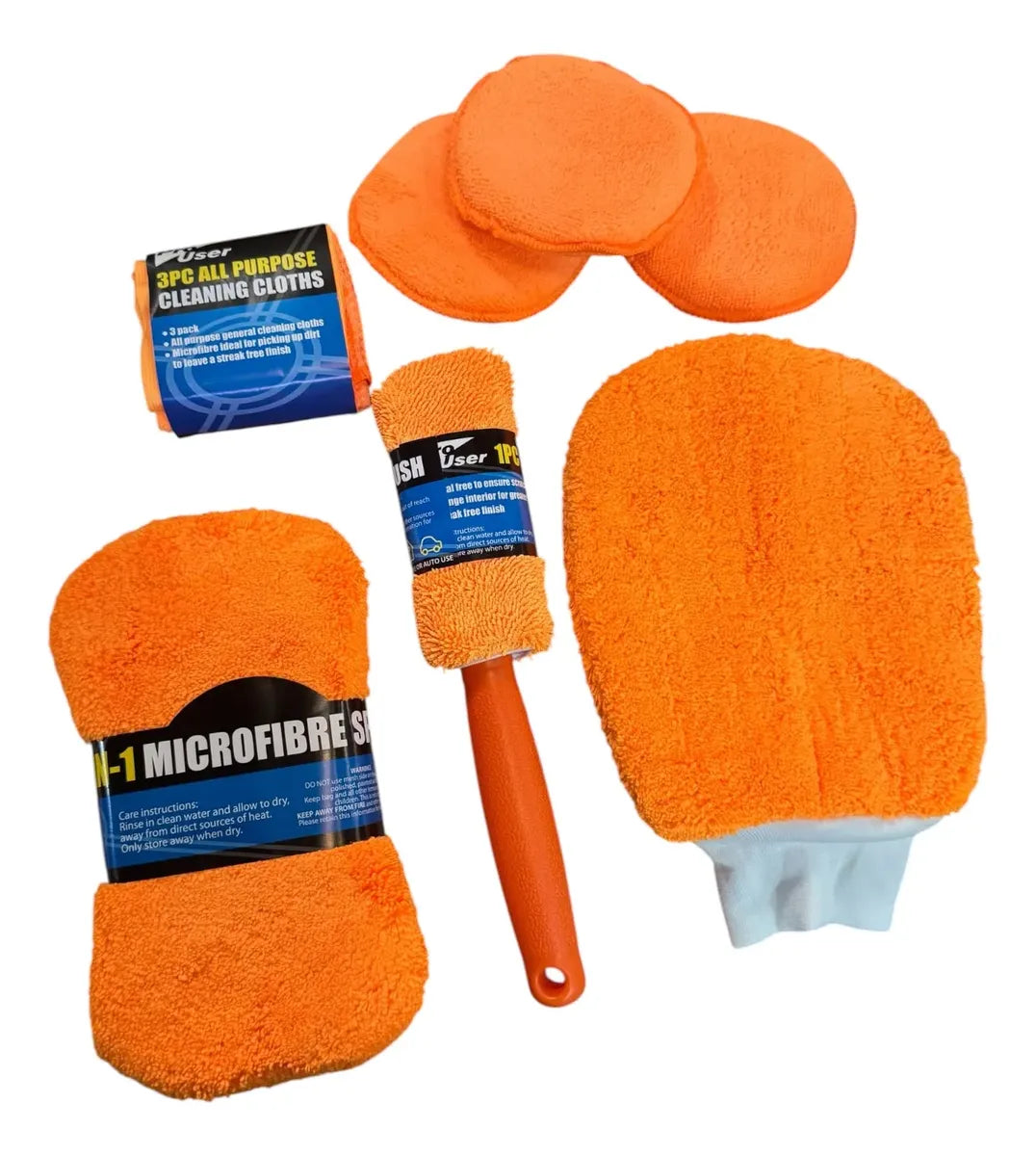 Kit Lavado Secado Auto Paños Mic Esponja Cepillo Guante 9pcs