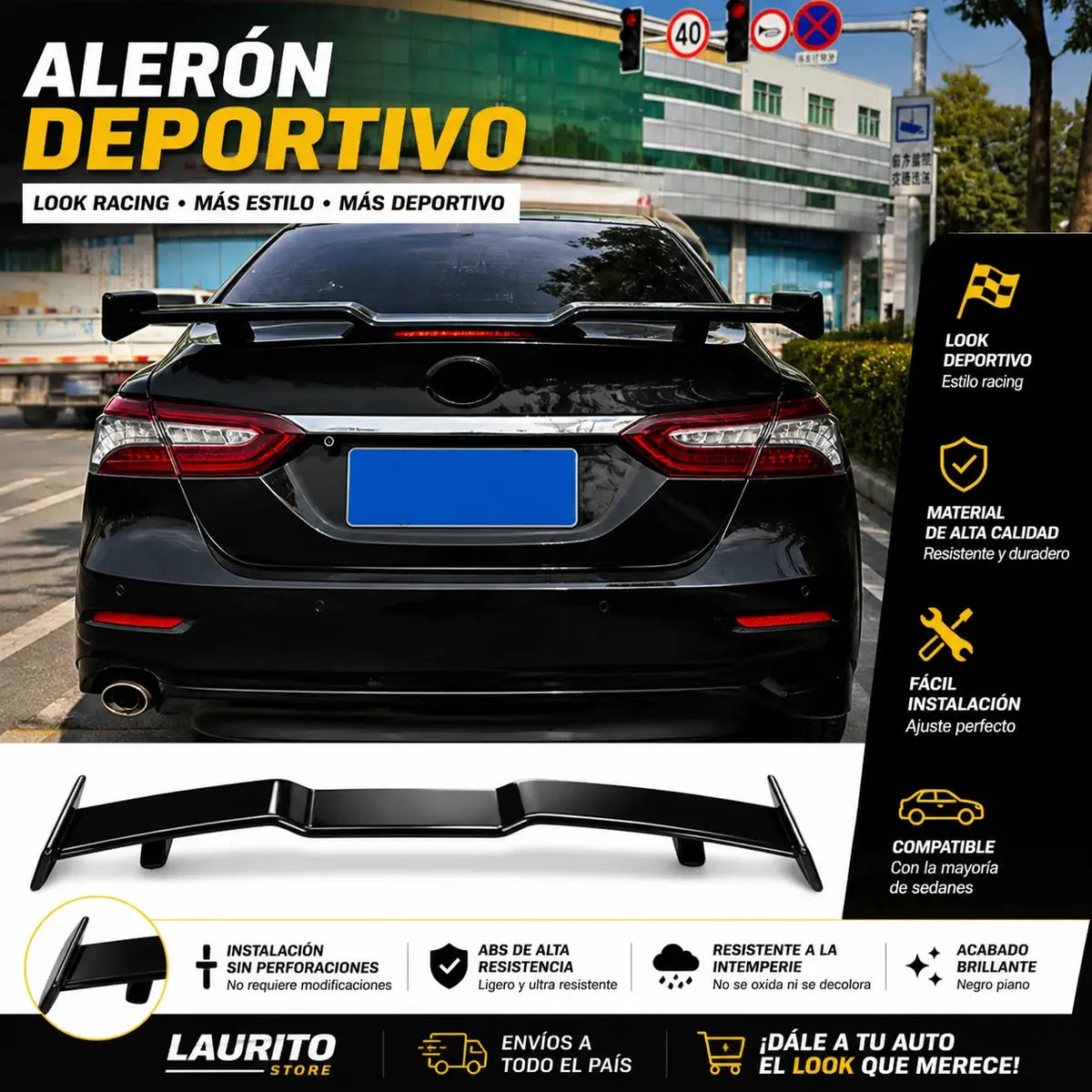Alerón Deportivo Universal Negro Brillante Auto Sedan