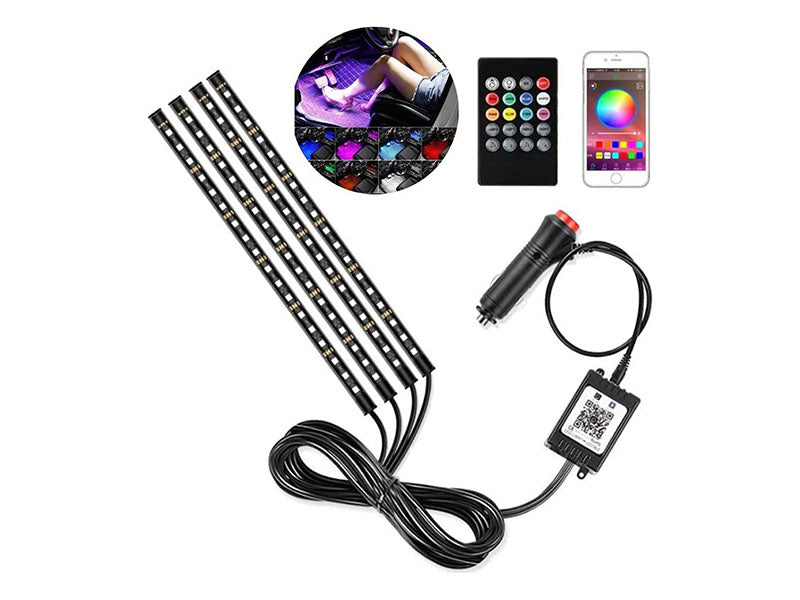 Kit Luces Led Auto Interior Rgb Colores Con Control