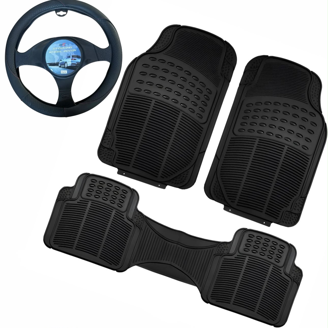 Combo Cubre Volante EcoCuero + Set Alfombras 100% Goma