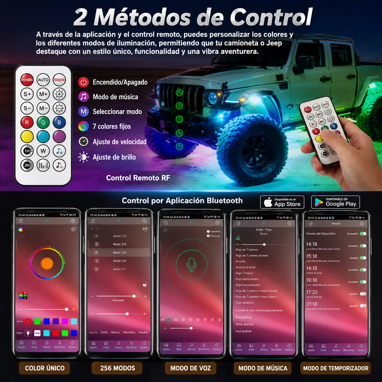 Luz Led Rgb Auto Exterior Inferior Con Control Y Aplicación