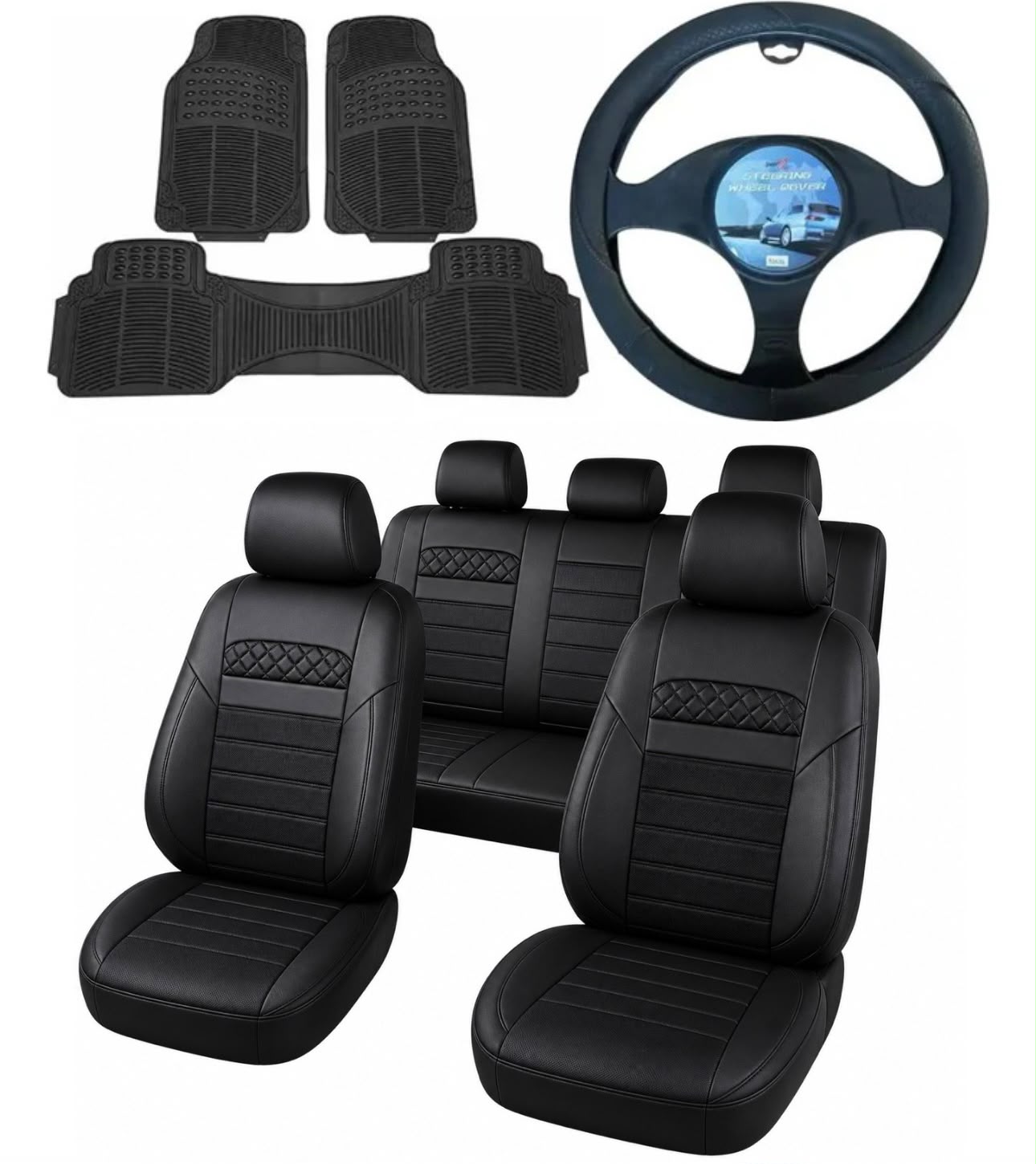 Combo Cubreasiento Eco Cuero + Alfombras + Cubre Volante