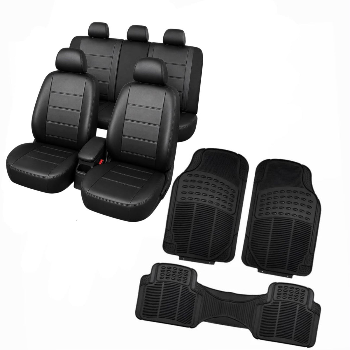 Juego Cubre Asiento Eco Cuero + Set Alfombras 100% Goma