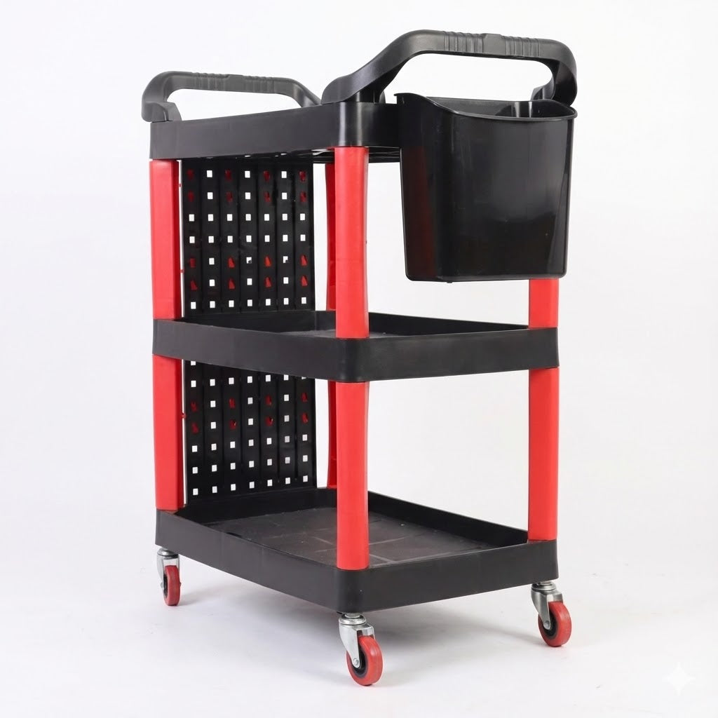 Carro mesa de taller con 3 estantes y accesorios